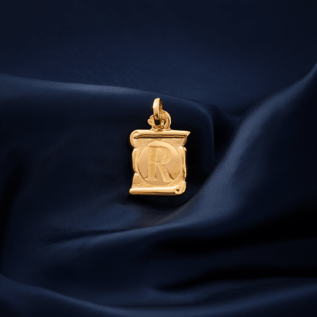 Medalha Papiro em Ouro 19kl com Letra R (1.2cm) - Loja do Ouro
