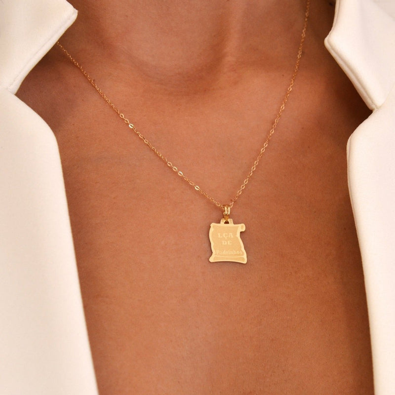 Medalha Papiro "Lça de Padrinhos" em Ouro 19kl - Loja do Ouro