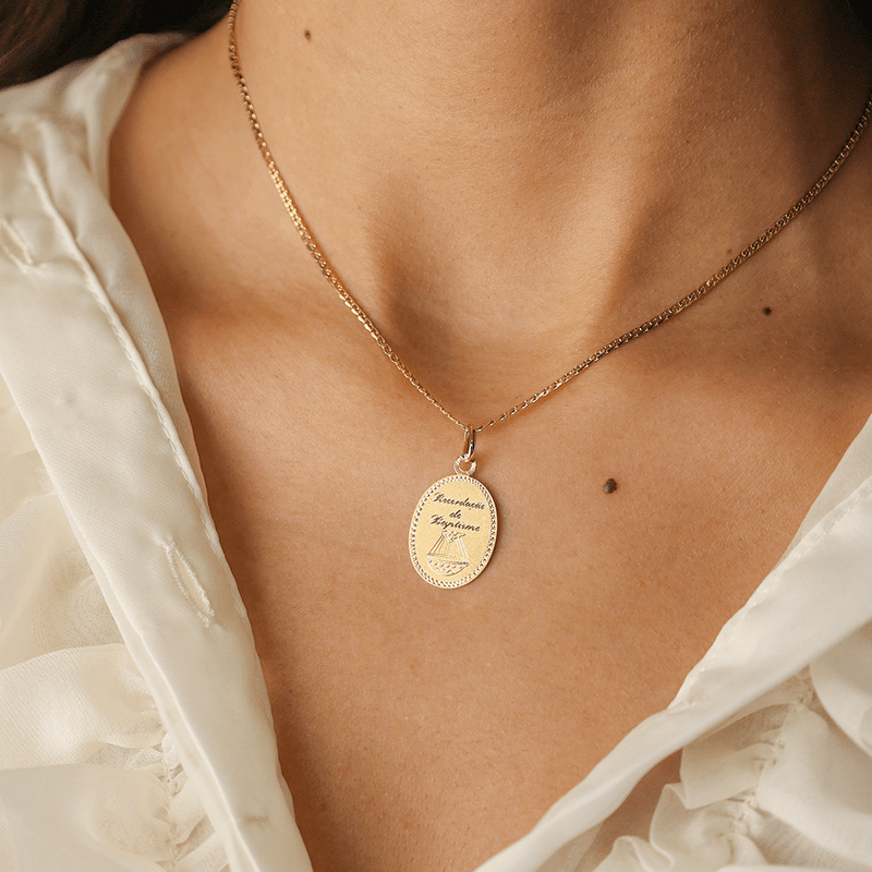 Medalha "Recordação de Baptismo" Oval em Ouro 19kl - Loja do Ouro