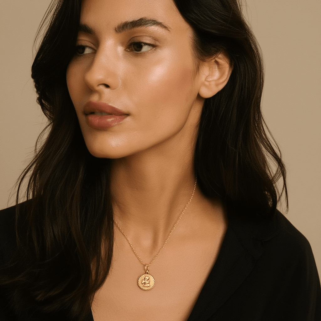 Medalha Redonda com Anjo da Guarda em Ouro de 19kl - Loja do Ouro