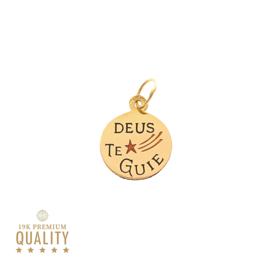 Medalla redonda "God Guide You" en oro de 19 kl (1,1 cm) - Gold Store Premium
