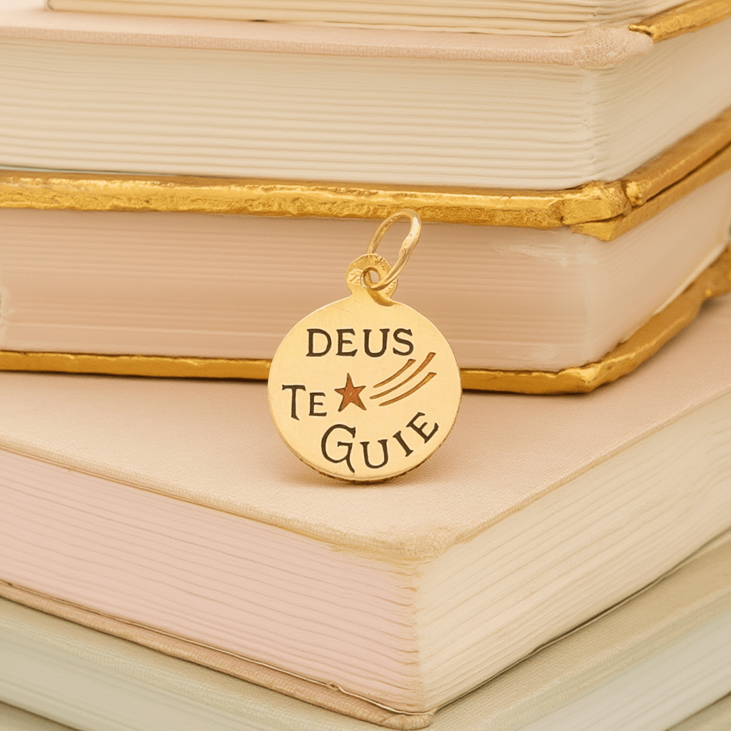 Medalha Redonda "Deus te Guie" em Ouro 19kl (1.1cm) - Loja do Ouro
