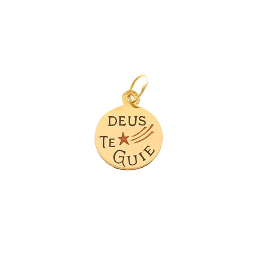 Medalha Redonda "Deus te Guie" em Ouro 19kl (1.1cm) - Loja do Ouro