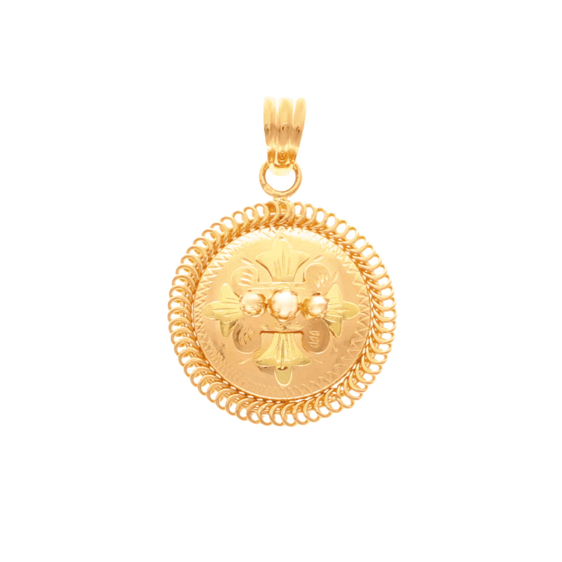 Medalha Redonda em Ouro 19kl Bicolor com Pérolas - Loja do Ouro