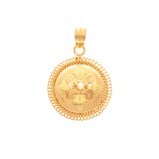 Medalha Redonda em Ouro 19kl Bicolor com Pérolas - Loja do Ouro
