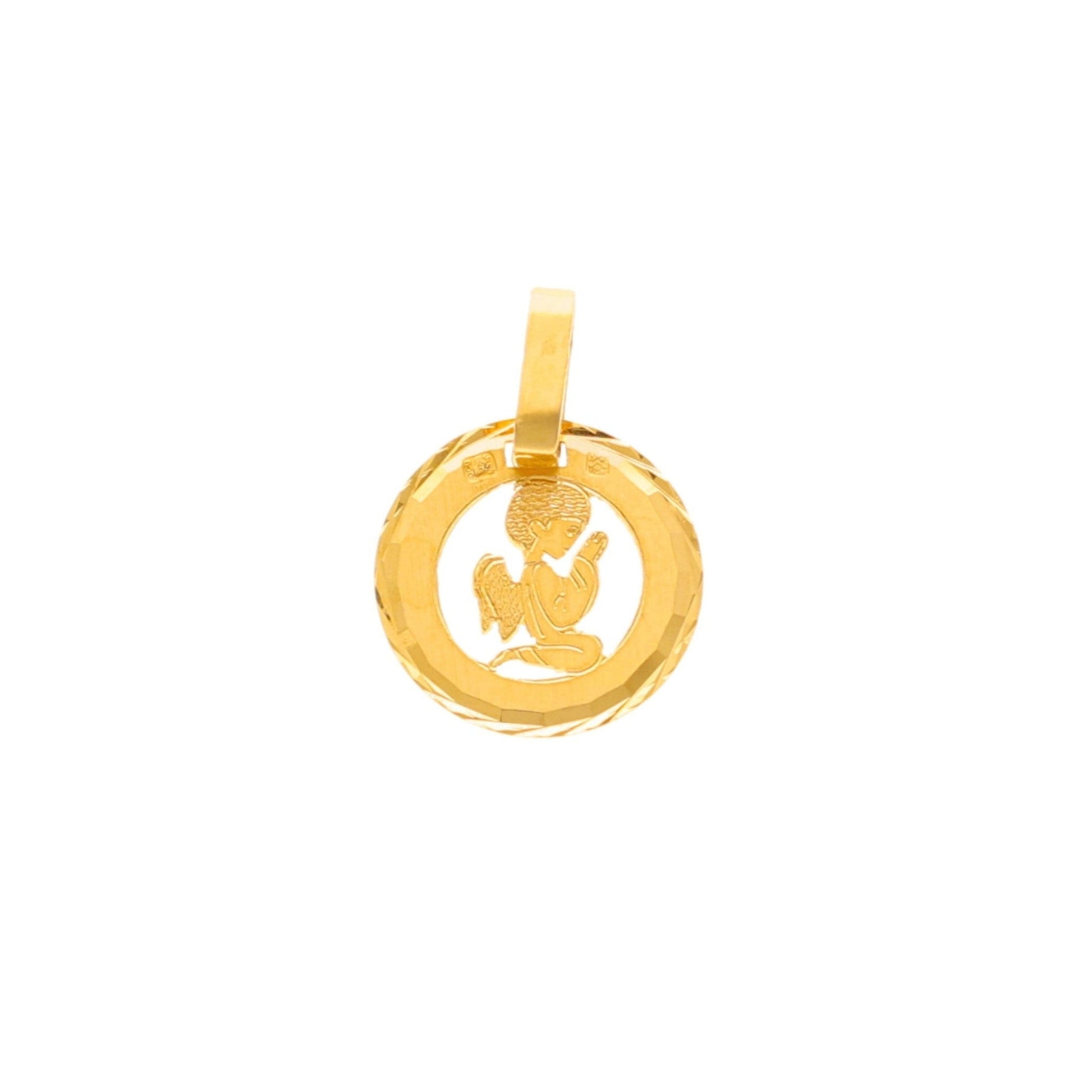 Medalha Redonda em Ouro 19kl com Anjo da Guarda (1.1cm) - Loja do Ouro