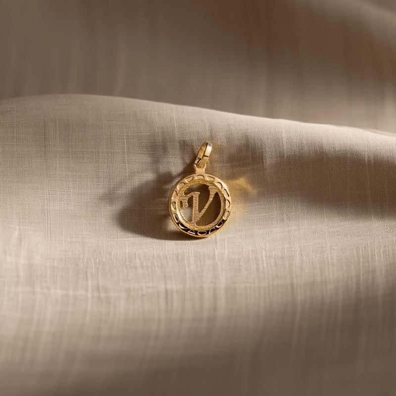 Medalha Redonda em Ouro 19kl com Letra V (1.4cm) - Loja do Ouro