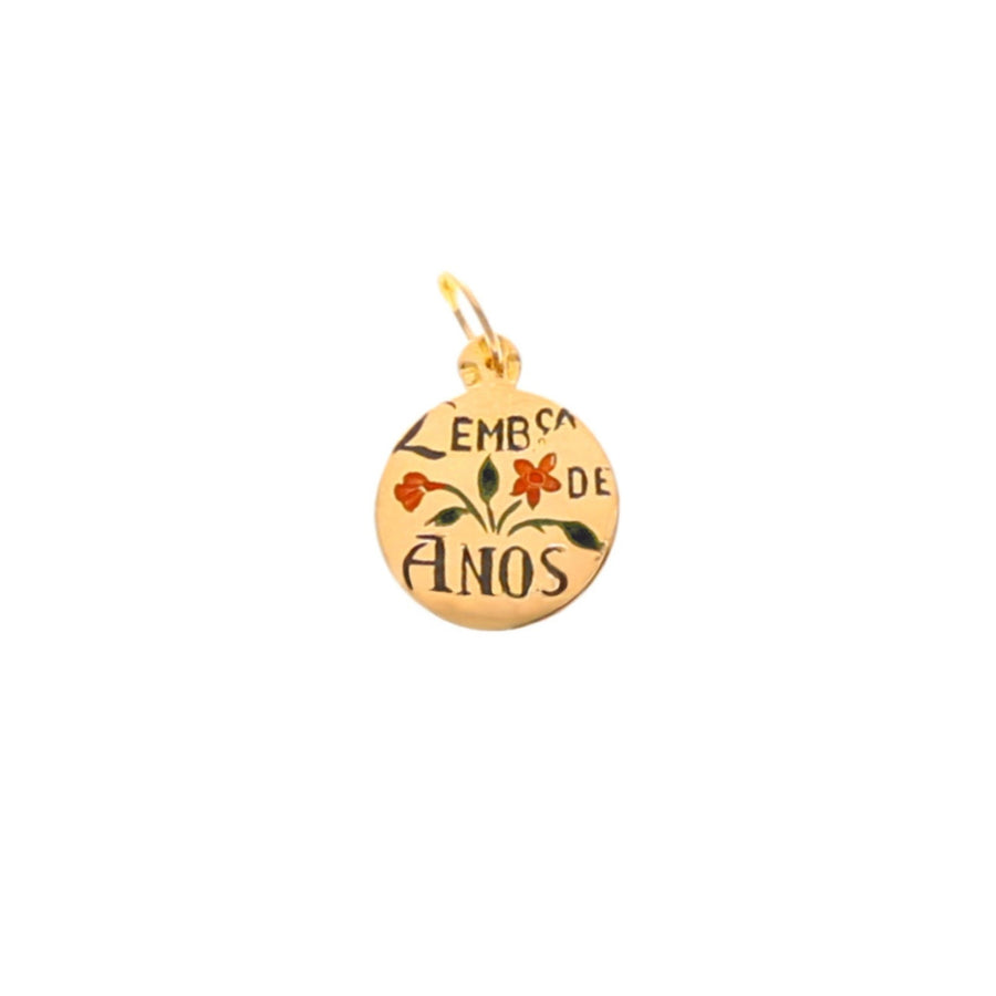 Medalla redonda "Recuerdo de Aniversario" en oro 19kl con motivos florales (1,1 cm) - Gold Store Premium