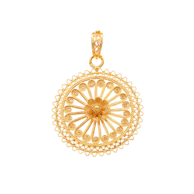 Medalha Rendilhada em Ouro de 19kl com Flor (2.7cm) - Loja do Ouro