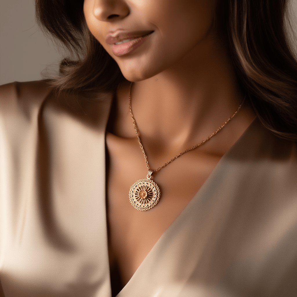 Medalha Rendilhada em Ouro de 19kl com Flor (2.7cm) - Loja do Ouro