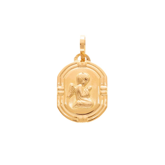 Medalha Retangular em Ouro 19kl com Anjo da Guarda (2.3cm) - Loja do Ouro