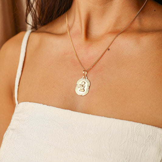 Medalha Retangular em Ouro 19kl com Anjo da Guarda (2.3cm) - Loja do Ouro