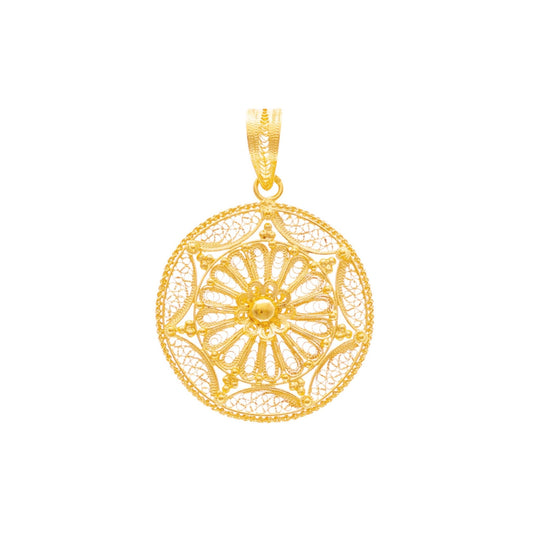 Medalha Trabalhada em Filigrana com Flor em Ouro 19kl (2.8cm) - Loja do Ouro