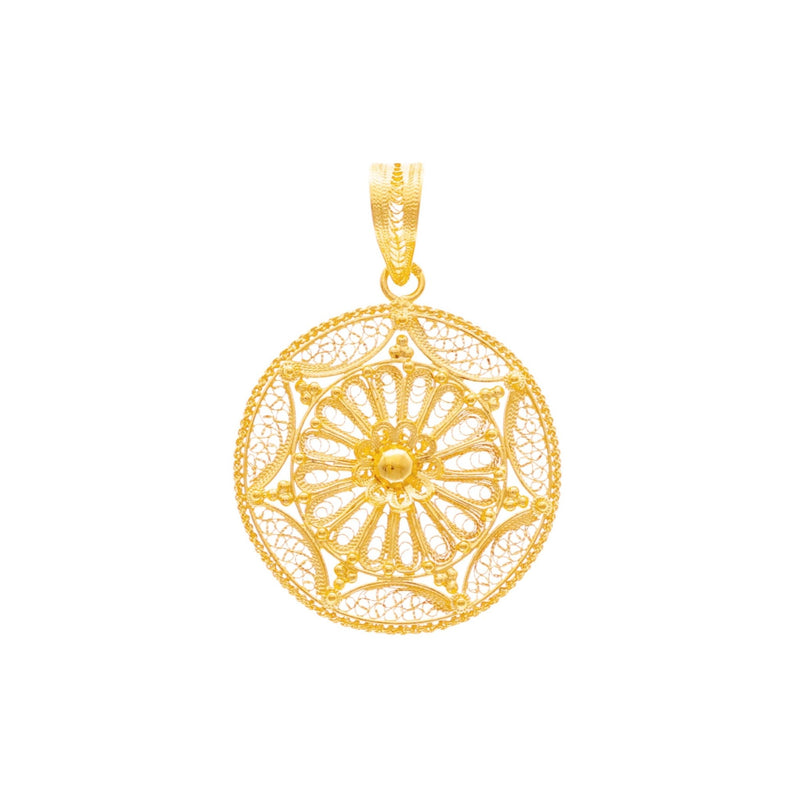 Medalha Trabalhada em Filigrana com Flor em Ouro 19kl (2.8cm) - Loja do Ouro