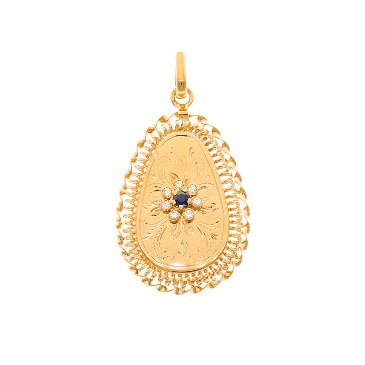 Medalla de Dona Flor en oro con zafiros y circonías - Gold Store Premium