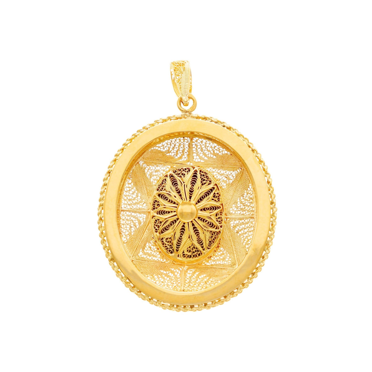 Medalla de filigrana en oro 19kl con camafeo y turquesa - Gold Shop