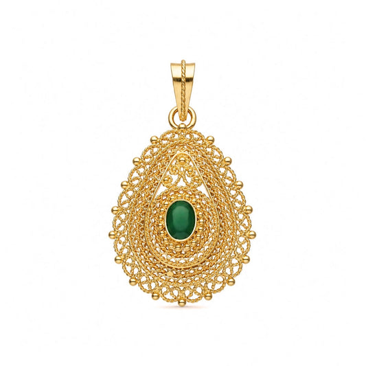 Medalhão Filigrana em Ouro 19kl com Pedra Verde (3.4cm) - Loja do Ouro