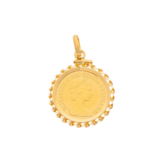Meia Libra Rainha Elizabeth II (1982) em Ouro 22kl com Aro Torcido em Ouro de 19kl - Loja do Ouro