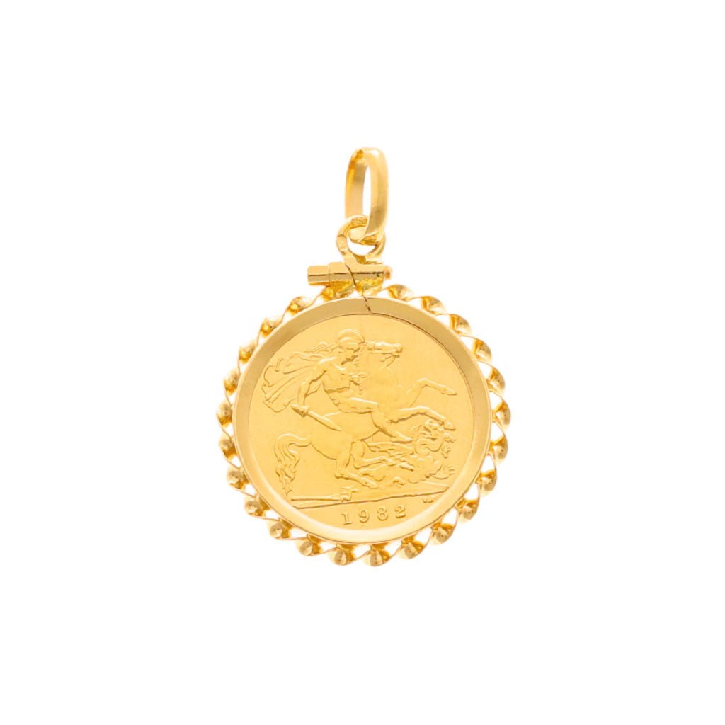 Meia Libra Rainha Elizabeth II (1982) em Ouro 22kl com Aro Torcido em Ouro de 19kl - Loja do Ouro
