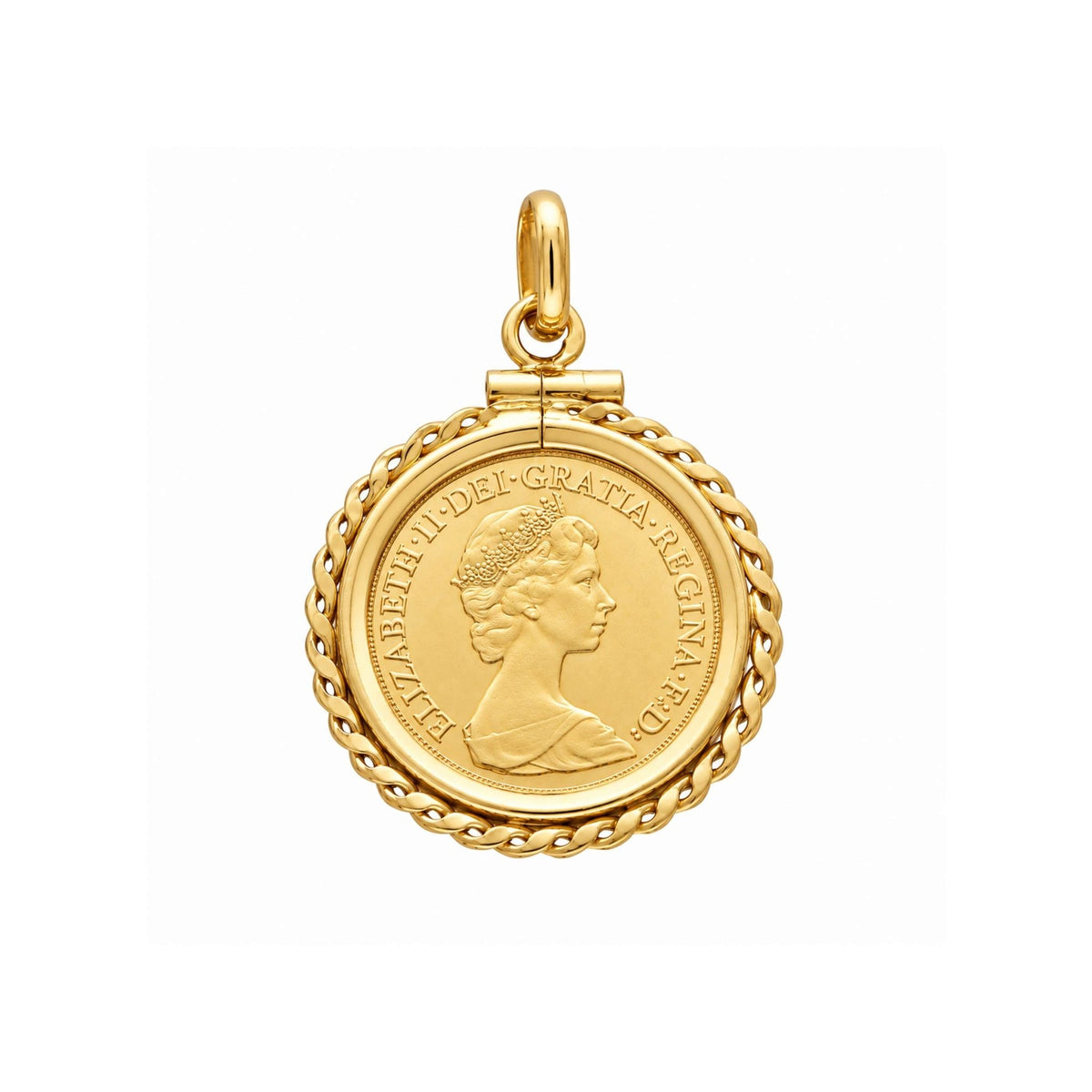 Meia Libra Rainha Isabel II (1982) com Aro Cruzado em Ouro - Loja do Ouro