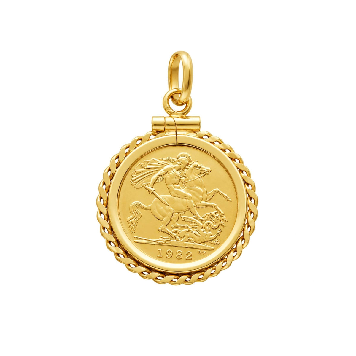 Meia Libra Rainha Isabel II (1982) com Aro Cruzado em Ouro - Loja do Ouro