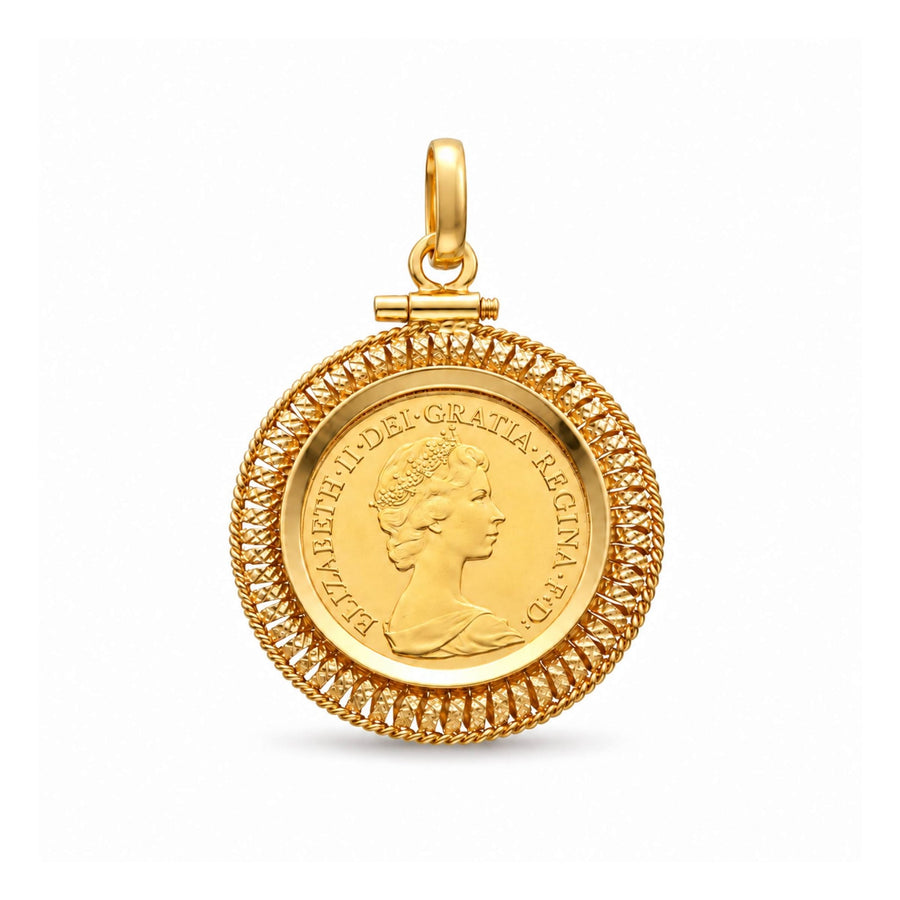 Meia Libra Rainha Isabel II (1982) com Aro Trabalhado de 19kl - Loja do Ouro