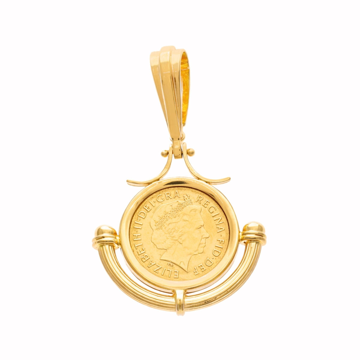 Meia Libra Rainha Isabel II (2000) em Ouro 22kl com Aro Meia Lua em Ouro 19kl - Loja do Ouro