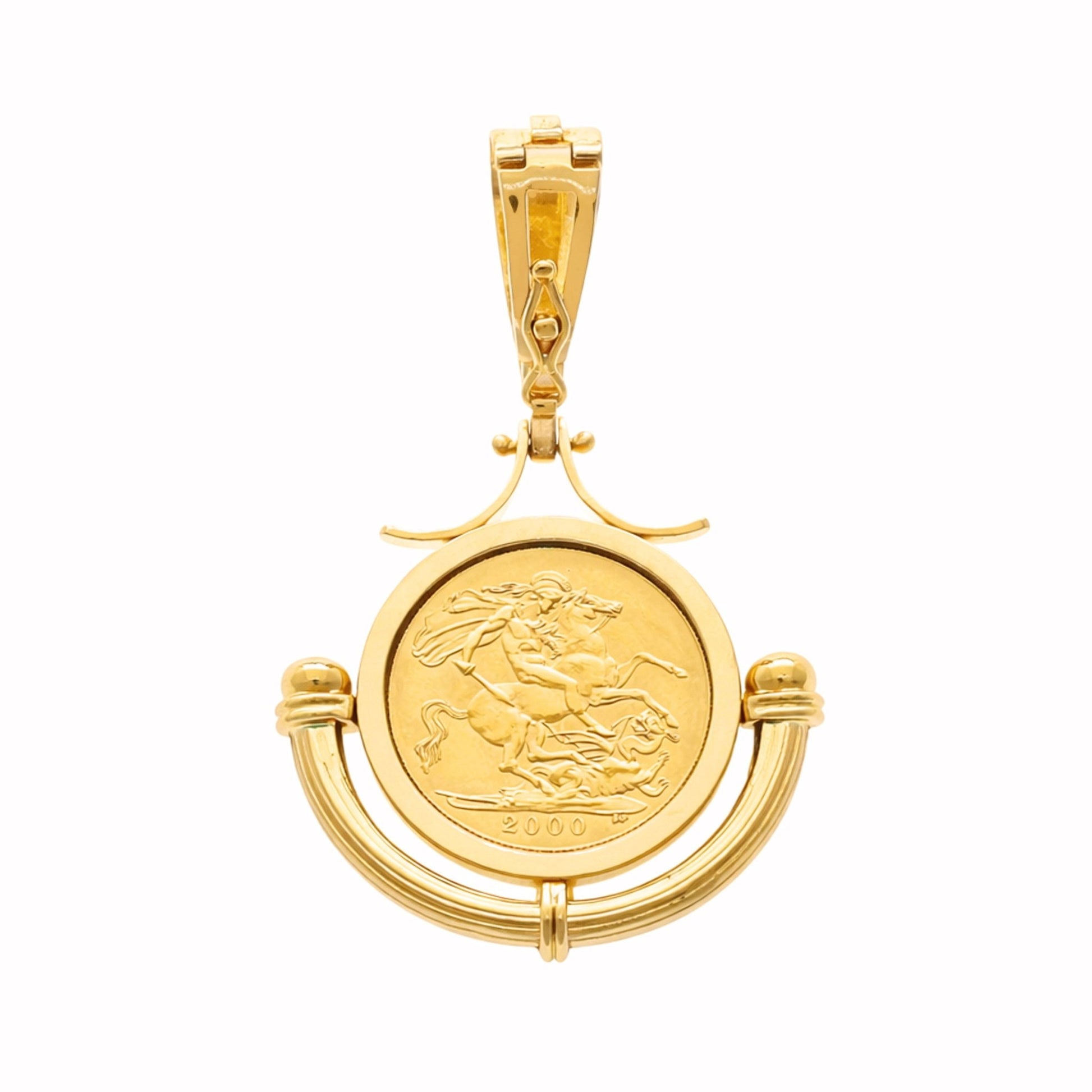 Meia Libra Rainha Isabel II (2000) em Ouro 22kl com Aro Meia Lua em Ouro 19kl - Loja do Ouro