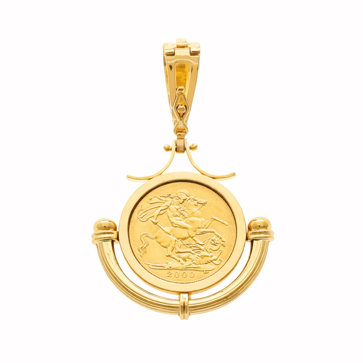 Meia Libra Rainha Isabel II (2000) em Ouro 22kl com Aro Meia Lua em Ouro 19kl - Loja do Ouro
