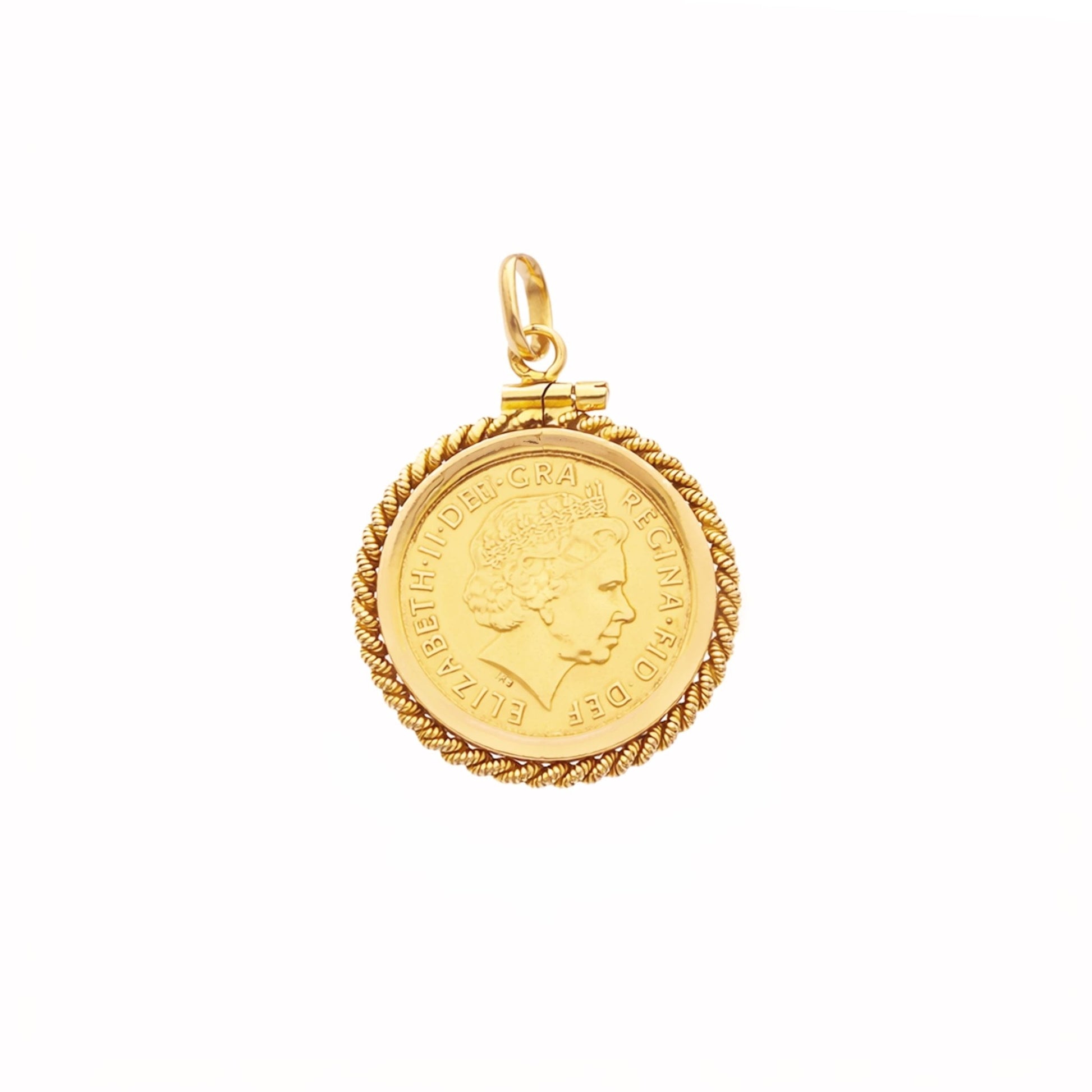 Meia Libra Rainha Isabel II (2000) em Ouro de 22kl com Aro Corda em Ouro de 19kl - Loja do Ouro