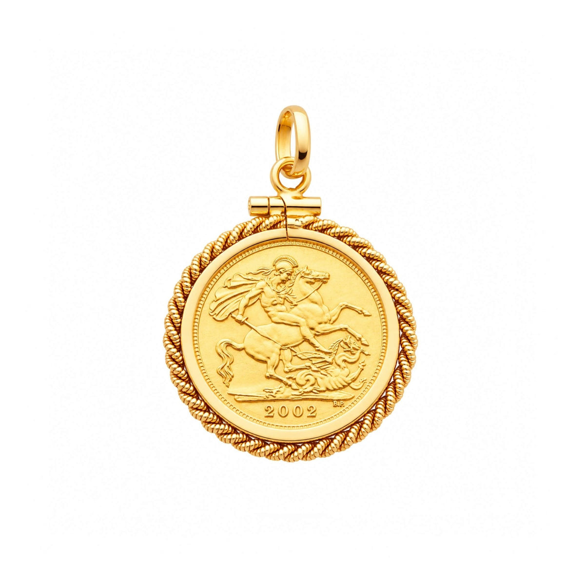 Meia Libra Rainha Isabel II (2002) em Ouro de 22kl com Aro Corda em Ouro de 19kl - Loja do Ouro