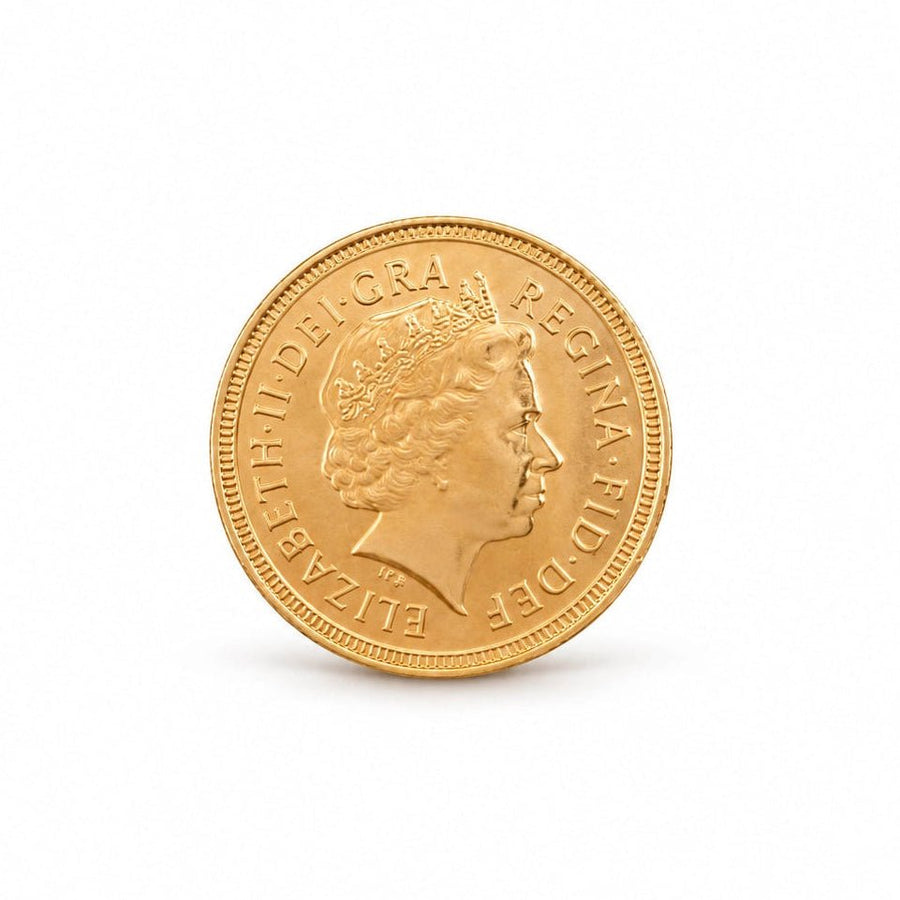 Meia libra da Rainha Isabel II em ouro de 22 quilates, com data sob consulta.