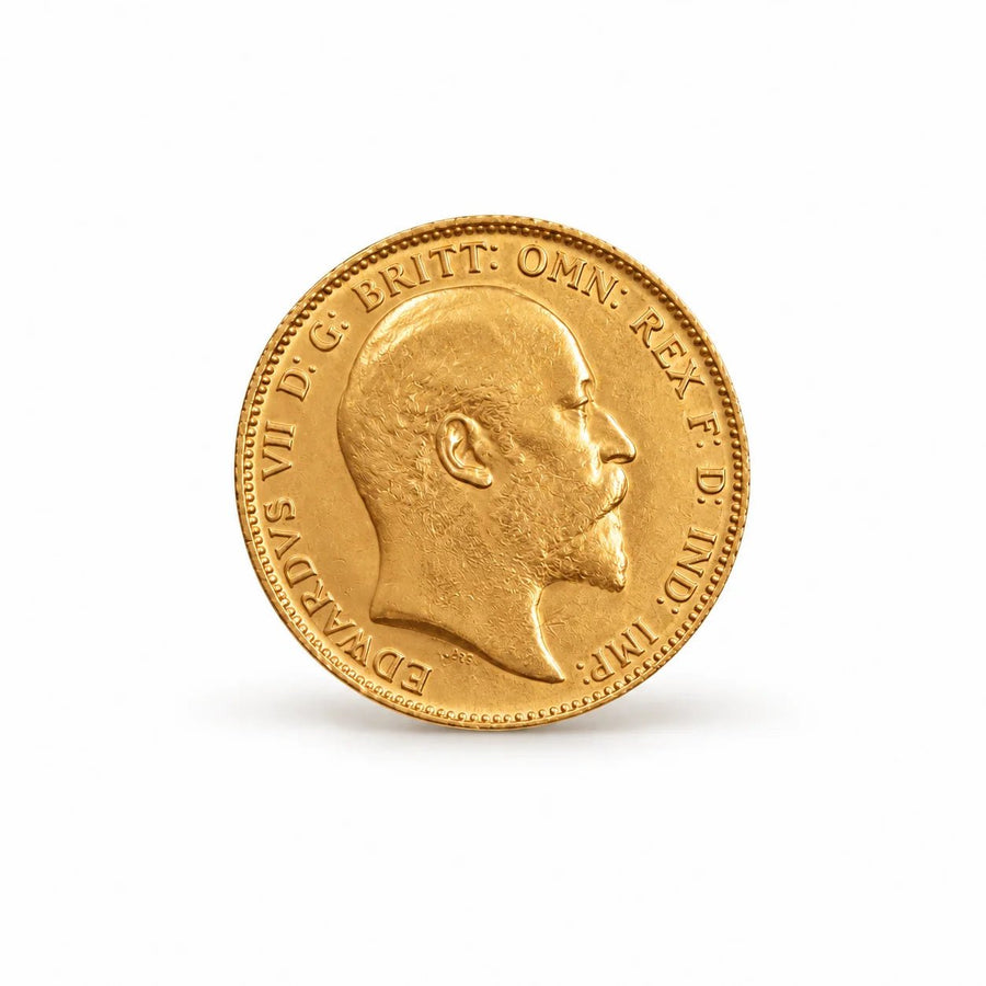 Meia libra do Rei Eduardo VII em ouro de 22 quilates, com data sob consulta.