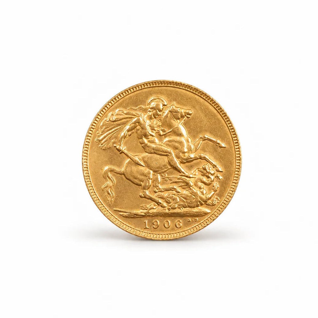 Pormenor da moeda de meia libra do Rei Eduardo VII em ouro de 22 quilates.