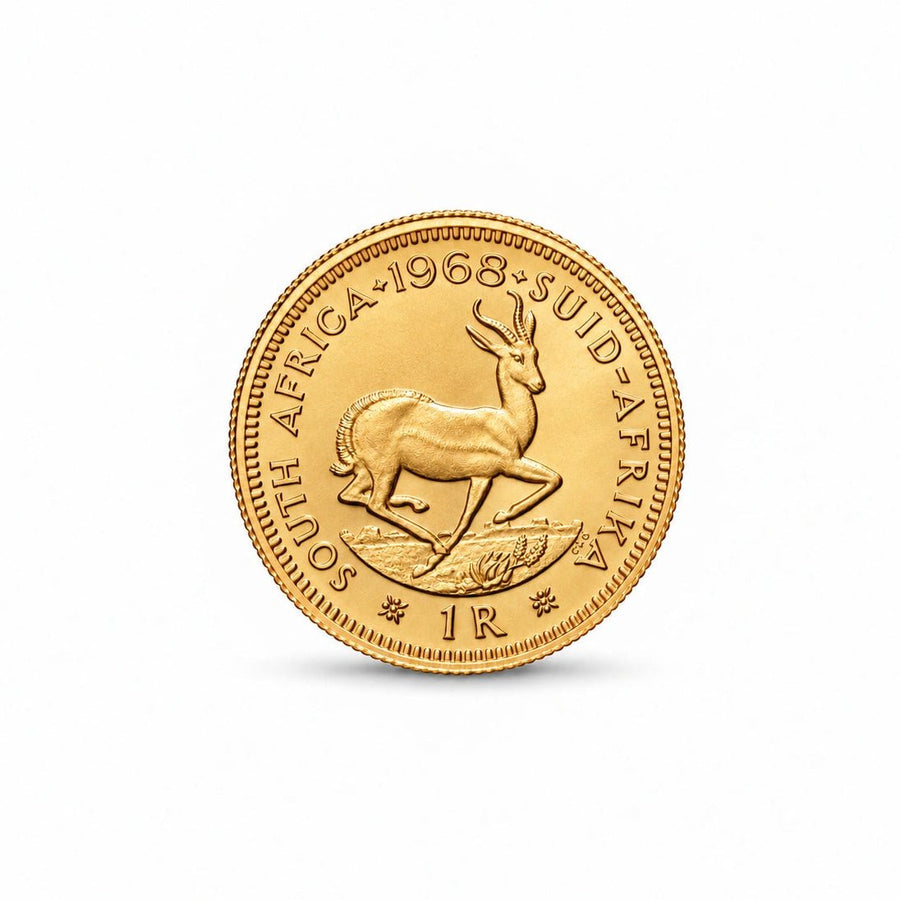 Moeda de 1 rand da África do Sul de 1968 em ouro de 22 quilates.
