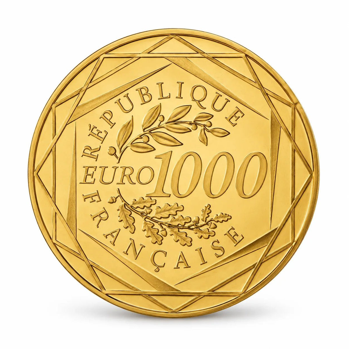 Moeda francesa de coleção de 1000 euros République Française Coq de 2016, em ouro de 24 quilates.