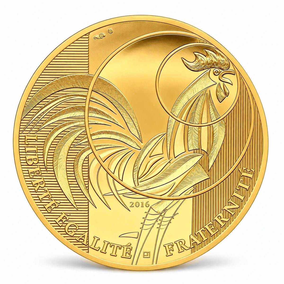 Detalhes da moeda de coleção Coq da Monnaie de Paris, com valor facial de 1000 euros e data de 2016.