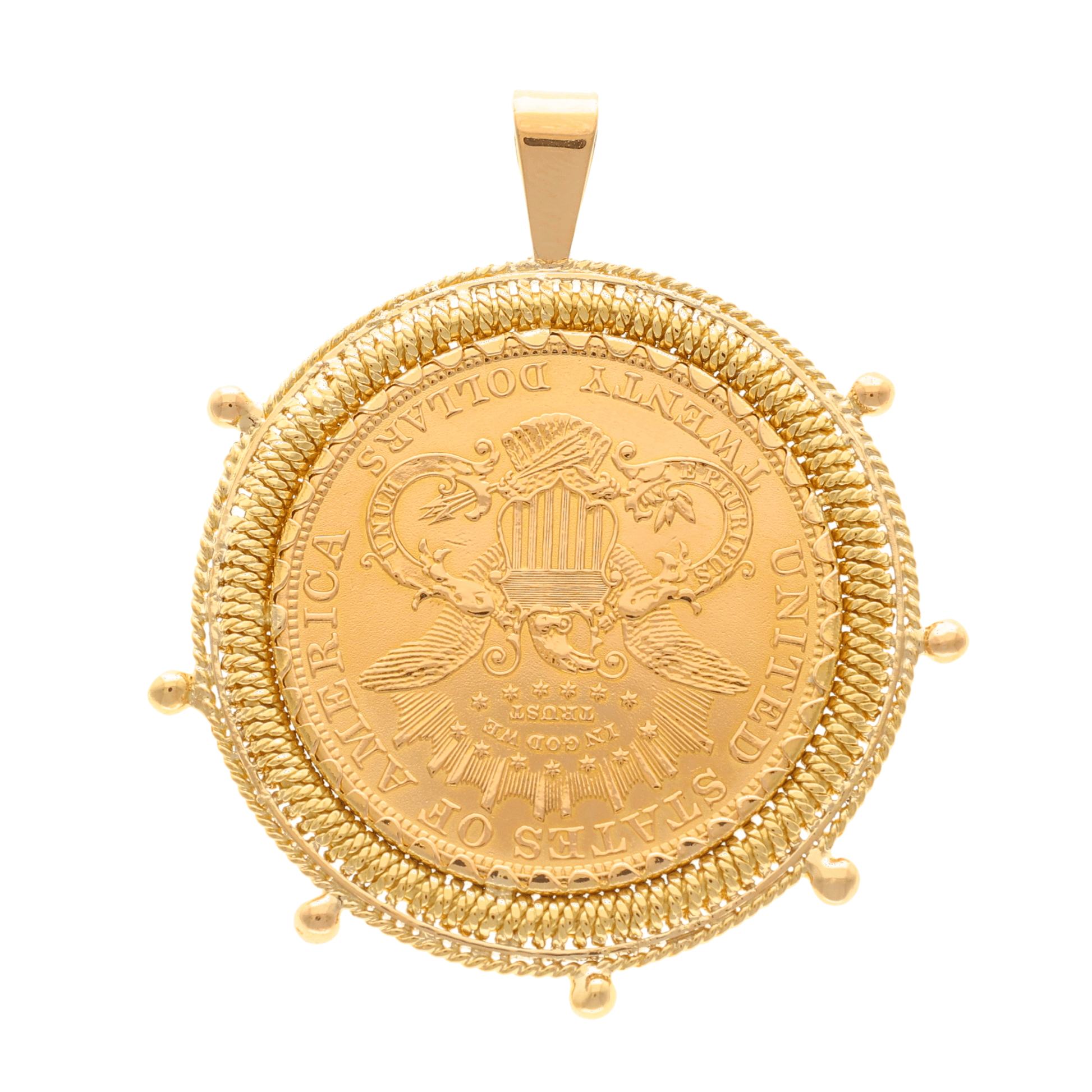 Moeda 20 Dólares (1904) em Ouro 22kl com Aro estilo Leme em Ouro 19kl - Loja do Ouro