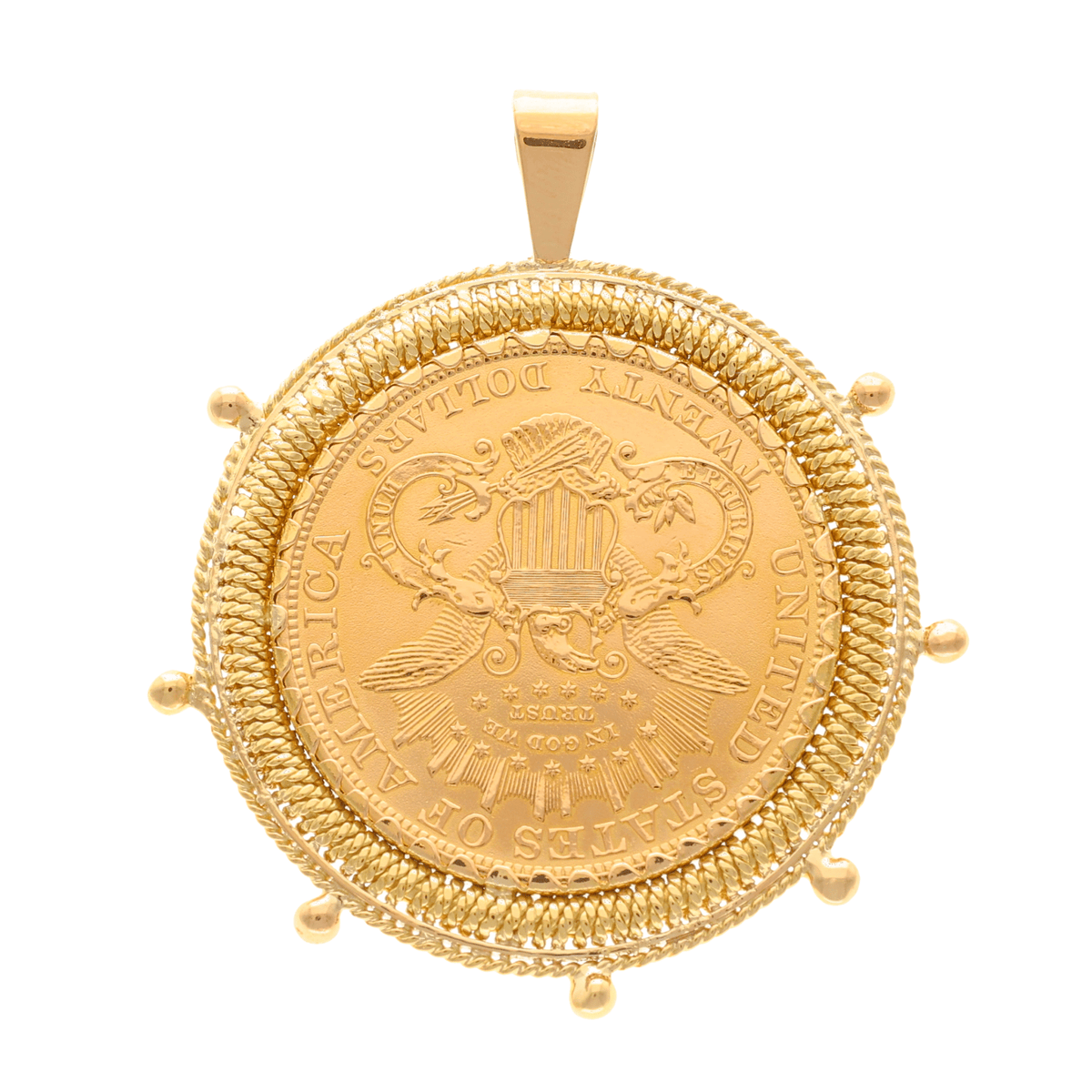 Moneda de 20 dólares (1904) en oro de 22 kl con llanta estilo timón en oro de 19kl - Gold Store Premium