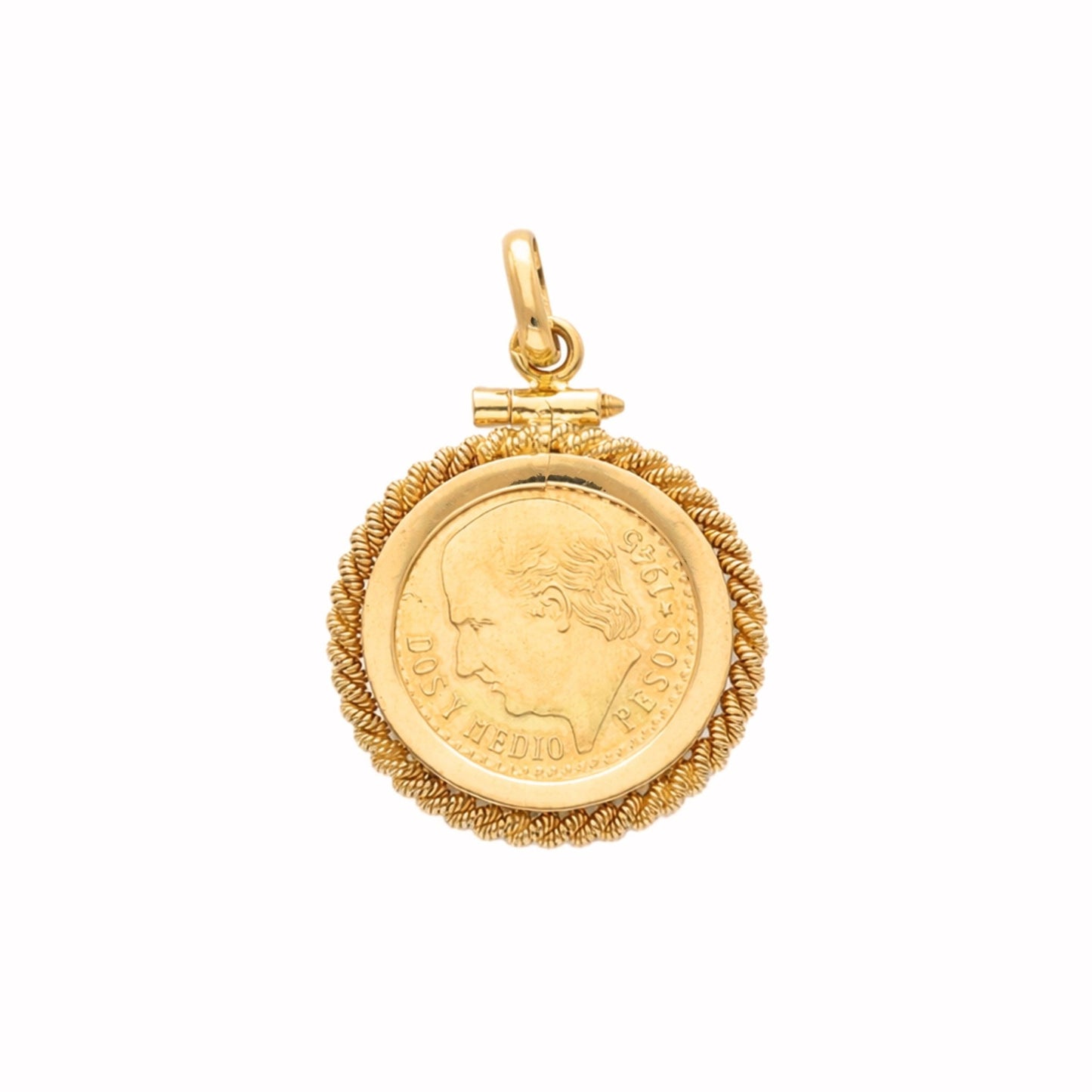 Moeda 2.5 Pesos Mexicanos em Ouro 22kl com Aro Torcido em Ouro 19kl - Loja do Ouro