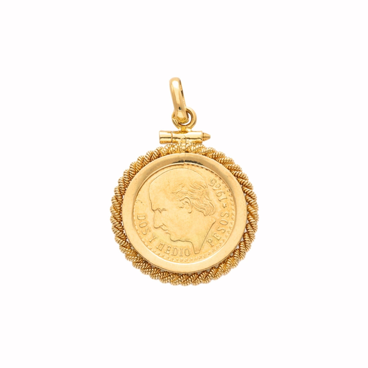 Moeda 2.5 Pesos Mexicanos em Ouro 22kl com Aro Torcido em Ouro 19kl - Loja do Ouro