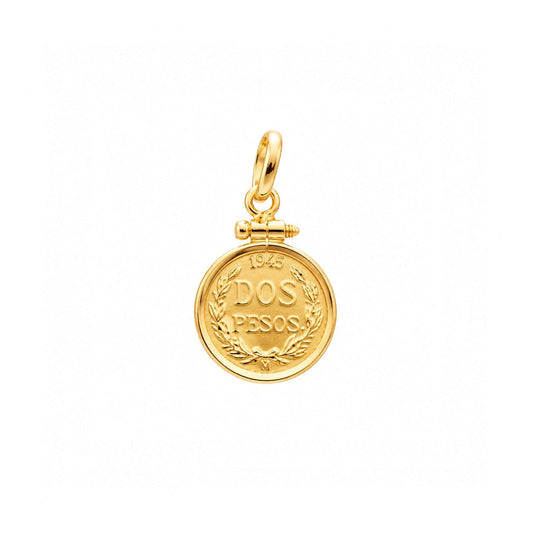 Moeda de 2 Pesos Mexicanos em Ouro de 22kl (1945) com Aro Simples 19kl - Loja do Ouro