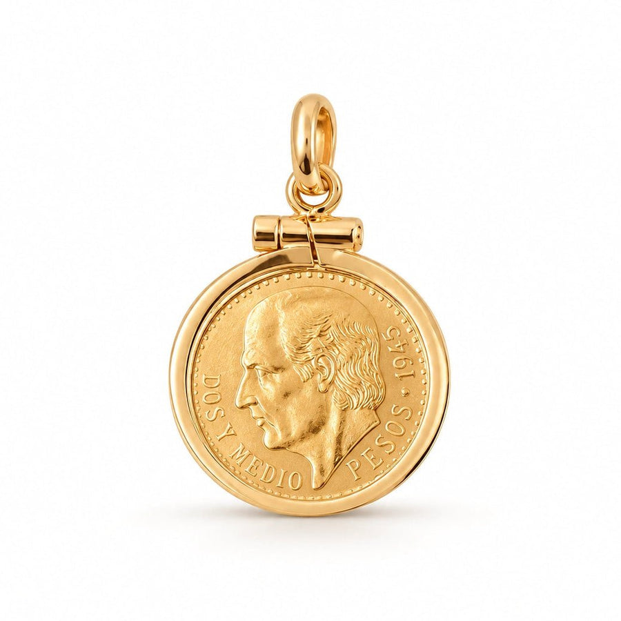 Moeda de 2.5 Pesos Mexicanos em Ouro de 21.6kl (1945) com Aro Simples 19kl - Loja do Ouro