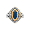 Anel Oval em Prata e Ouro 9kl com Pedra Azul Royal