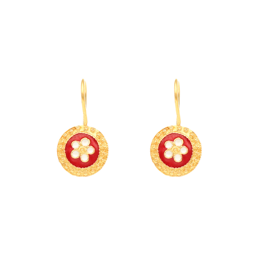 Brincos Tradição com Caramujos em Prata e Motivos Florais (Vermelho)