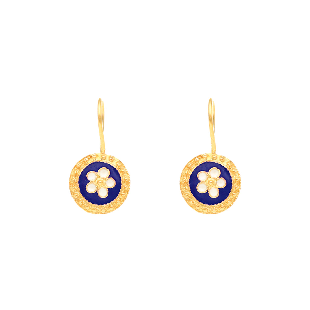 Brincos Tradição com Caramujos em Prata e Motivos Florais (Azul)