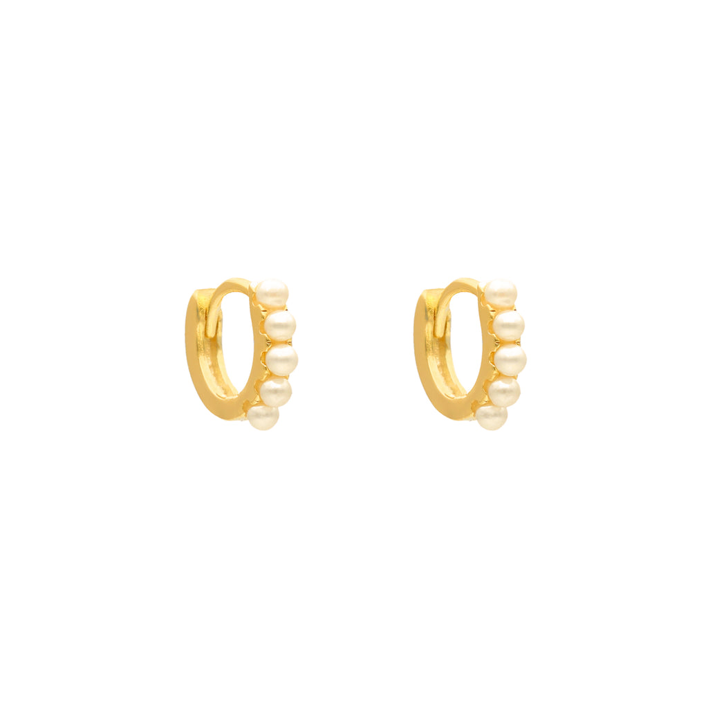 Argolas Mini em Prata Dourada com Pérolas (1cm)