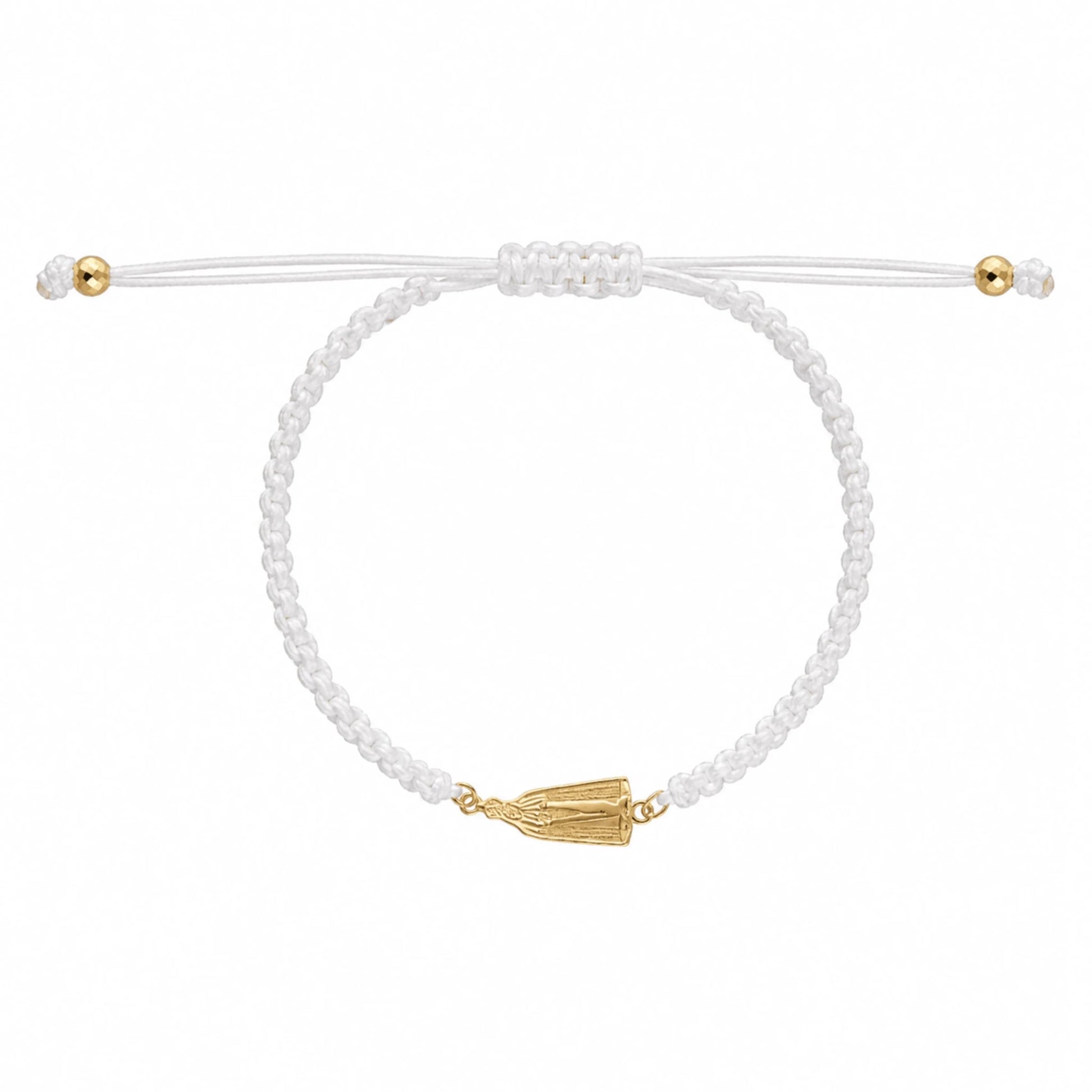 Pulseira Ajustável em Nylon com Medalha N Sra de Fátima em Prata Dourada - Loja do Ouro