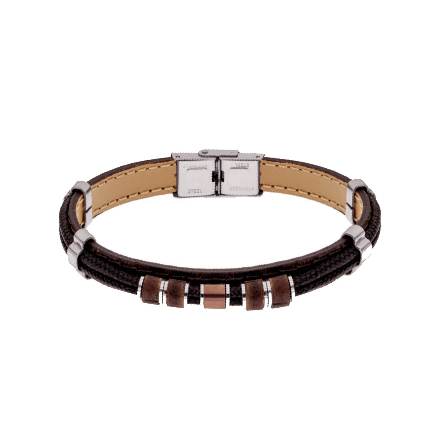 Pulseira Apollo em Couro Castanho e Nylon - Loja do Ouro