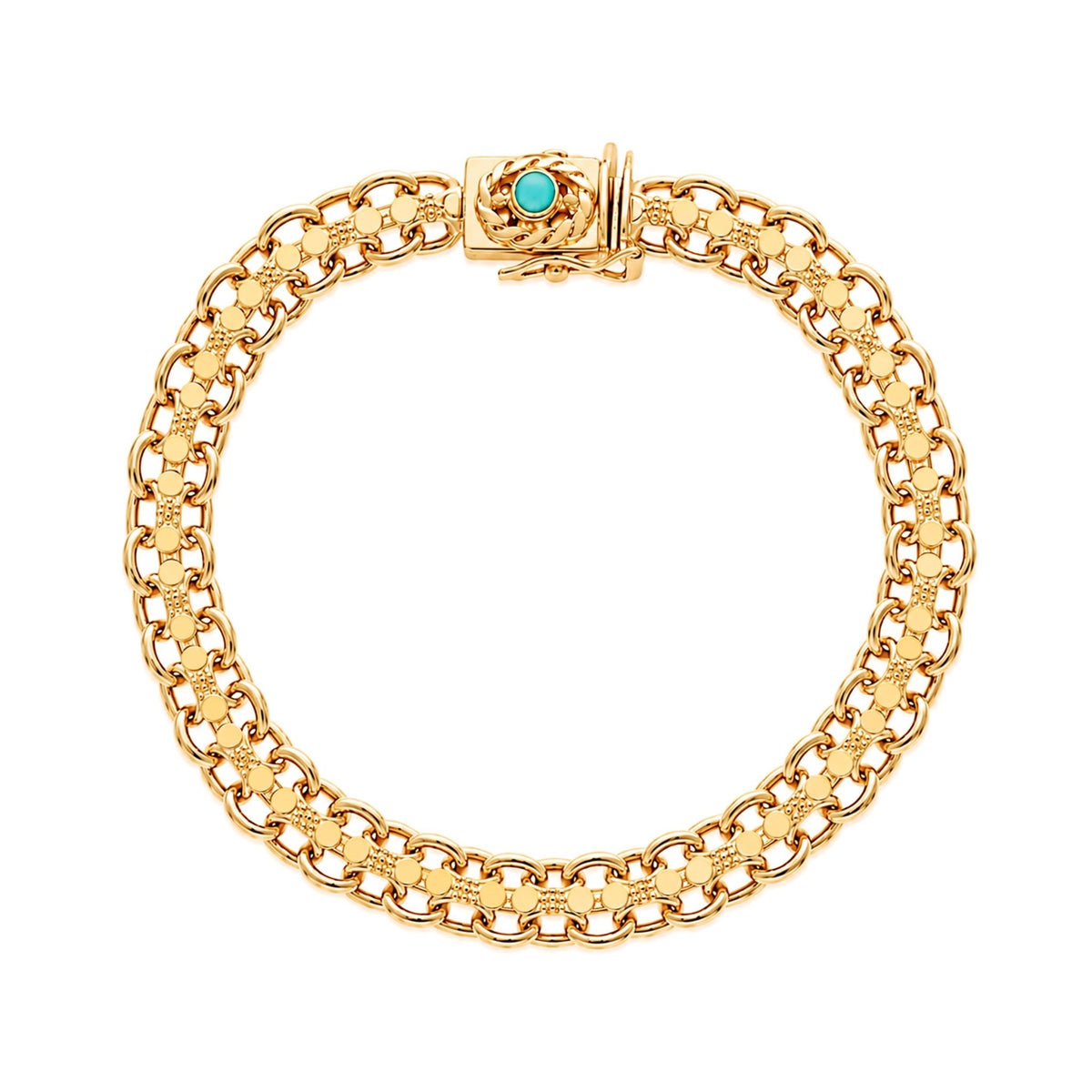 Pulseira Baronesa em Ouro 19kl com Caramujos e Pedra Azul Turquesa (19cm) - Loja do Ouro